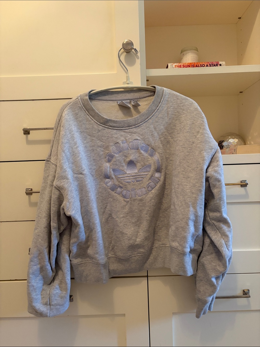 adidas Women’s Gray Cropped Trefoil Crewneck Sweatshirt